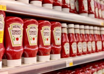 Dubai - United Arab Emirates  - June 16, 2020: Heinz tomato ketchup at the supermarket store. Manufactured by H.J. Heinz Company