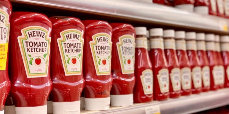 Dubai - United Arab Emirates  - June 16, 2020: Heinz tomato ketchup at the supermarket store. Manufactured by H.J. Heinz Company